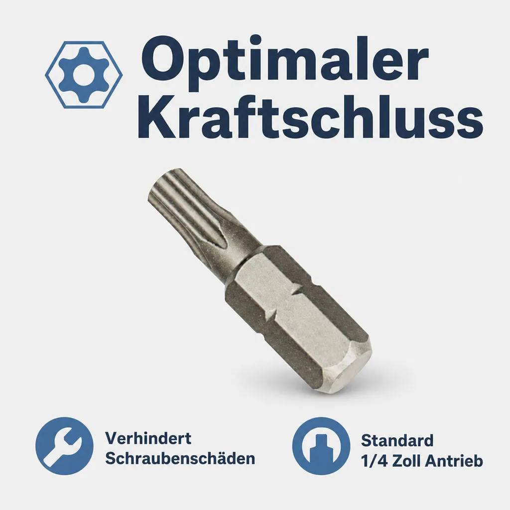 Innensechskant Bit, TT20, 1/4 Zoll, mit Stirnloch