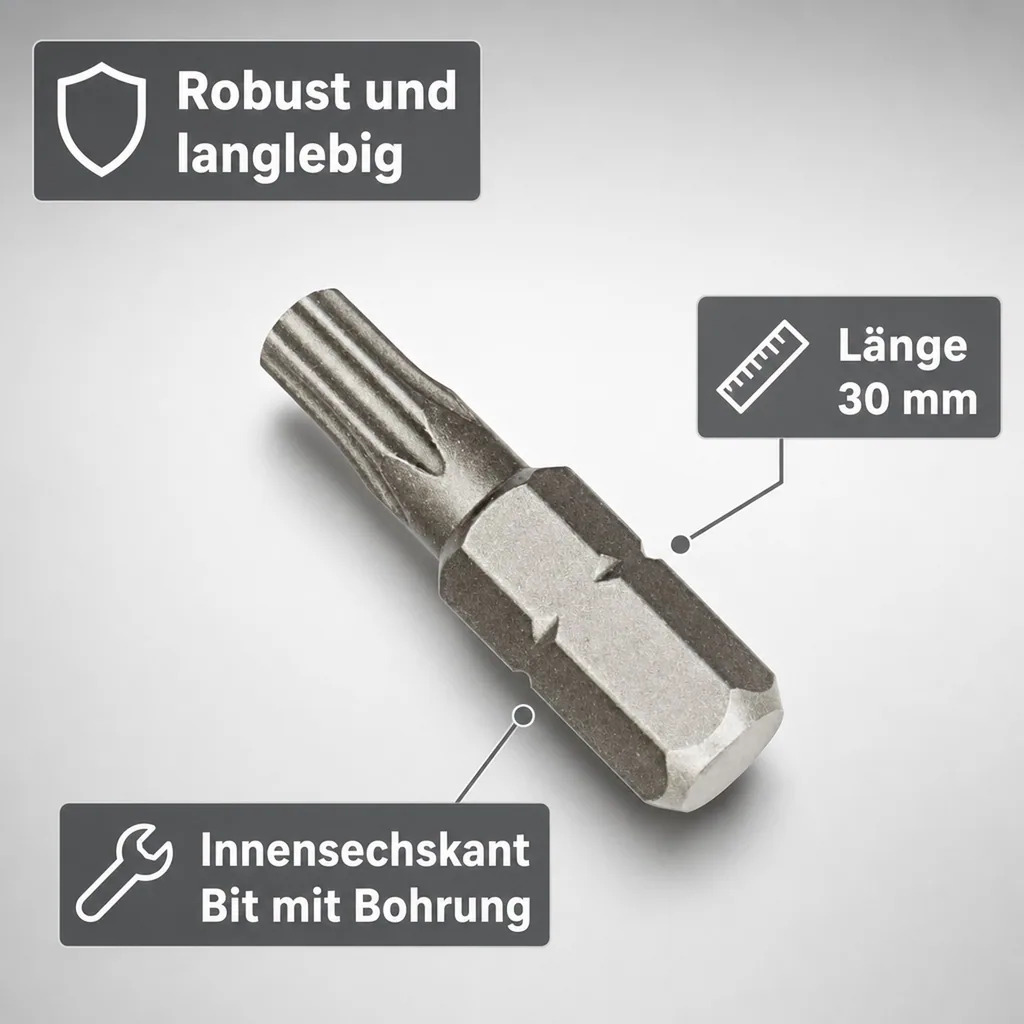 TT30 Bit, Innensechskant Bit mit Bohrung, 1/4 Zoll, L=30mm