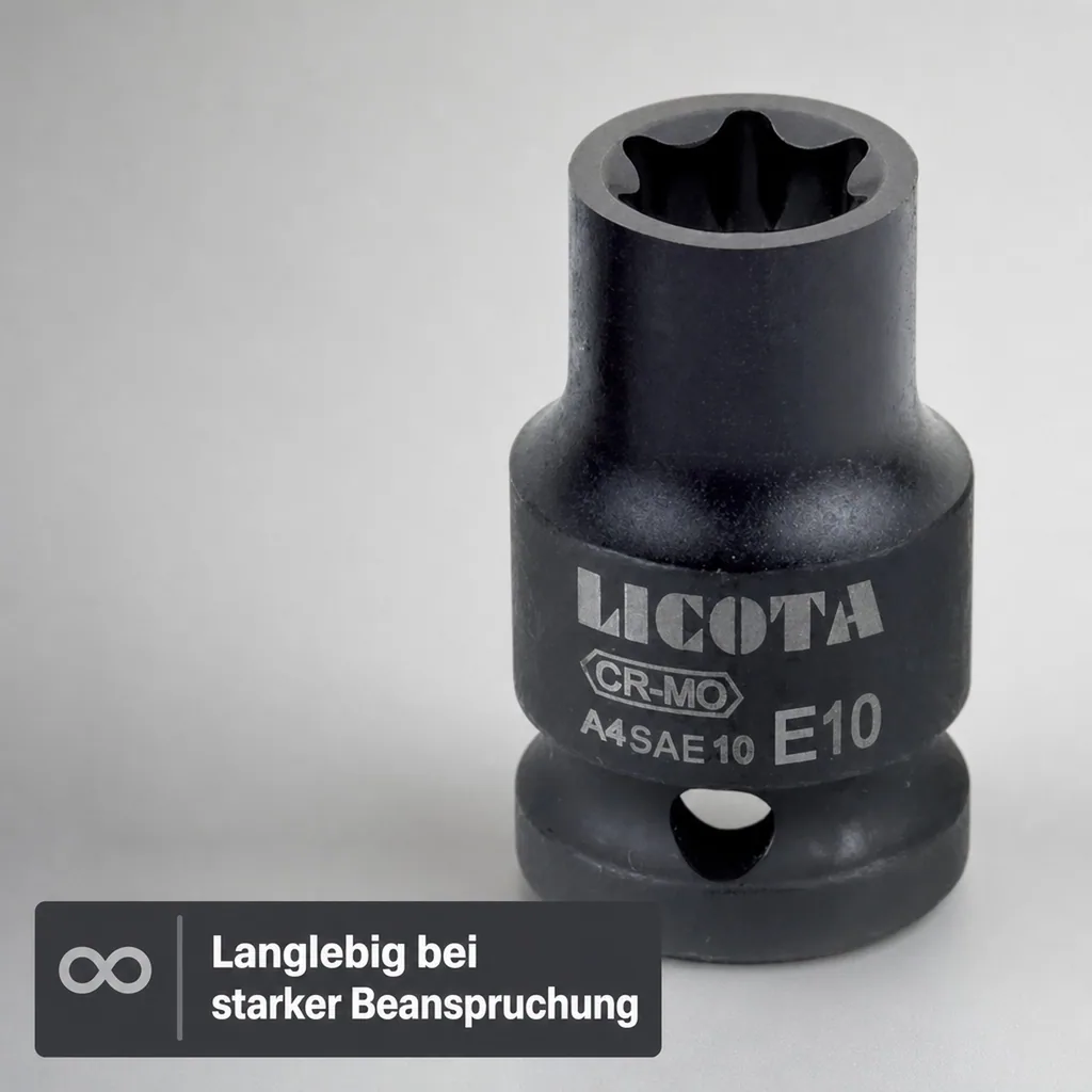 Innensechskant Nuss, Schlagschrauber Nuss, Aussen Innensechskant E10, 1/2 Zoll, 38mm