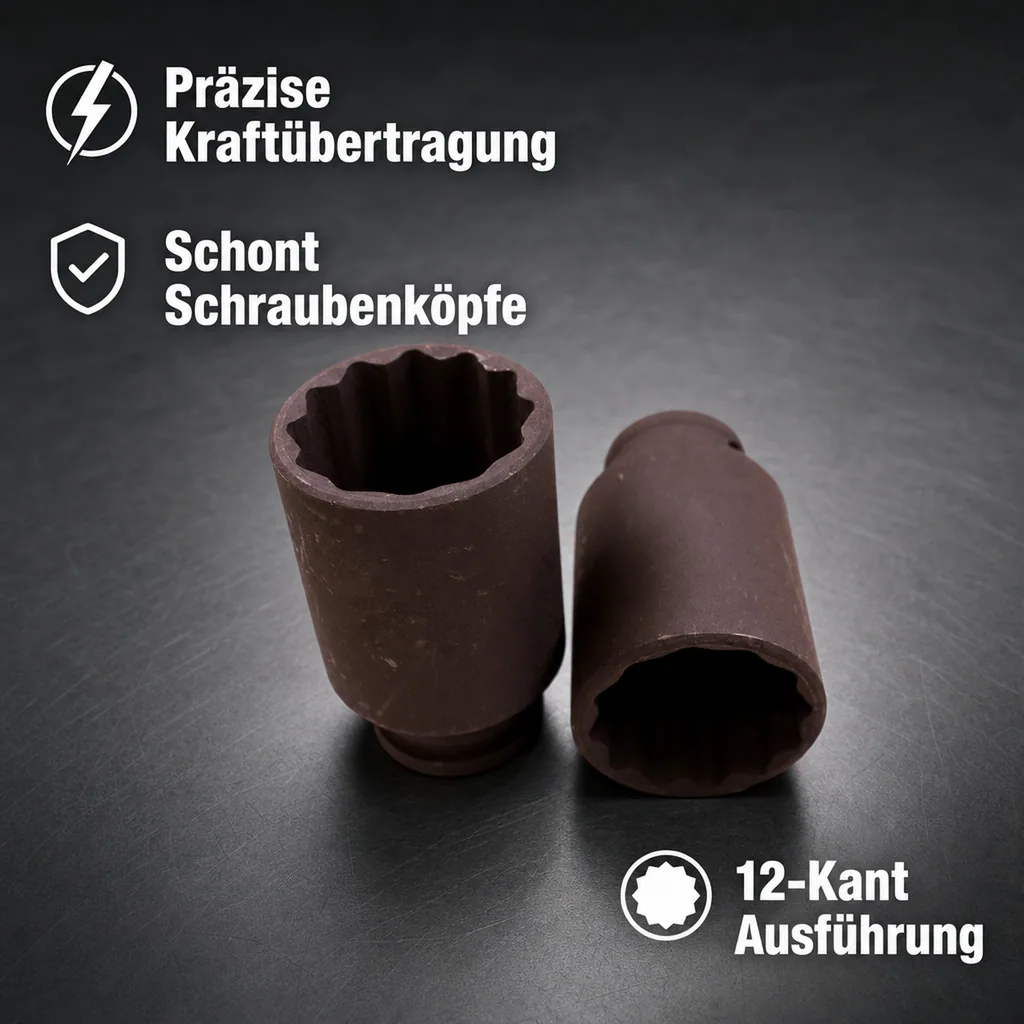 Schlagschraubernuss 34mm, 1/2 Zoll, Cr-Mo, 12-Kant, Industriequalität