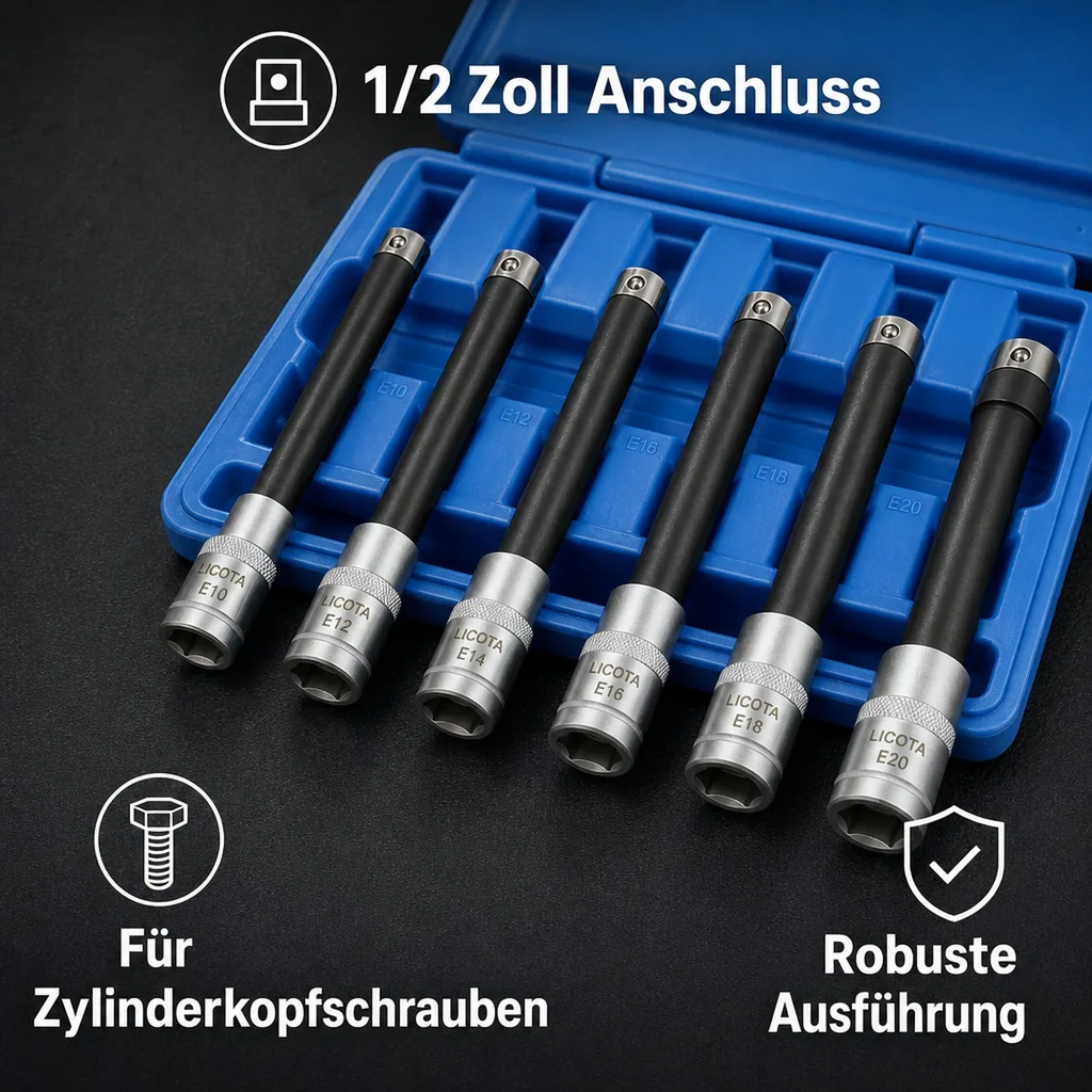 Innensechskant Nuss Satz, Aussen Innensechskant Nuss, E-Profil E10-E20, 1/2 Zoll