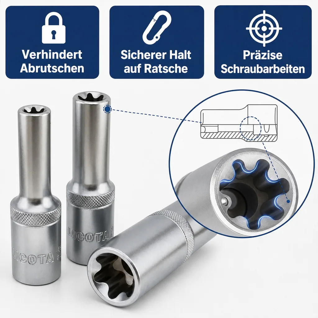 Innensechskant Nuss E12, Aussen Innensechskant, 1/2 Zoll, CrV, 76mm -