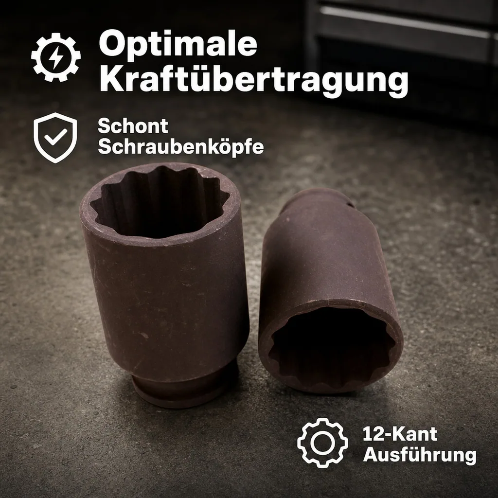 Schlagschraubernuss 1/2 Zoll, 38mm Nuss, Cr-Mo, 12-Kant