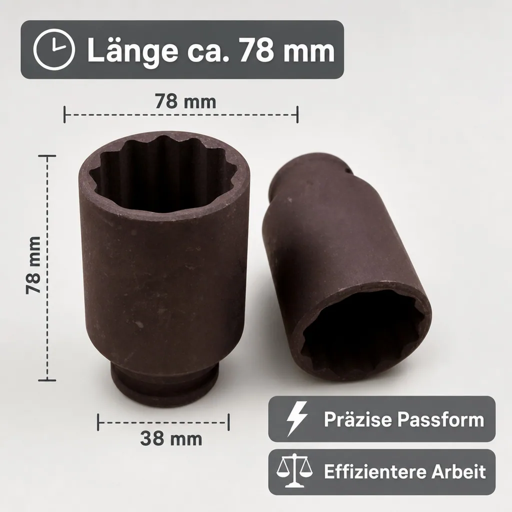 Schlagschraubernuss 1/2 Zoll, 38mm Nuss, Cr-Mo, 12-Kant