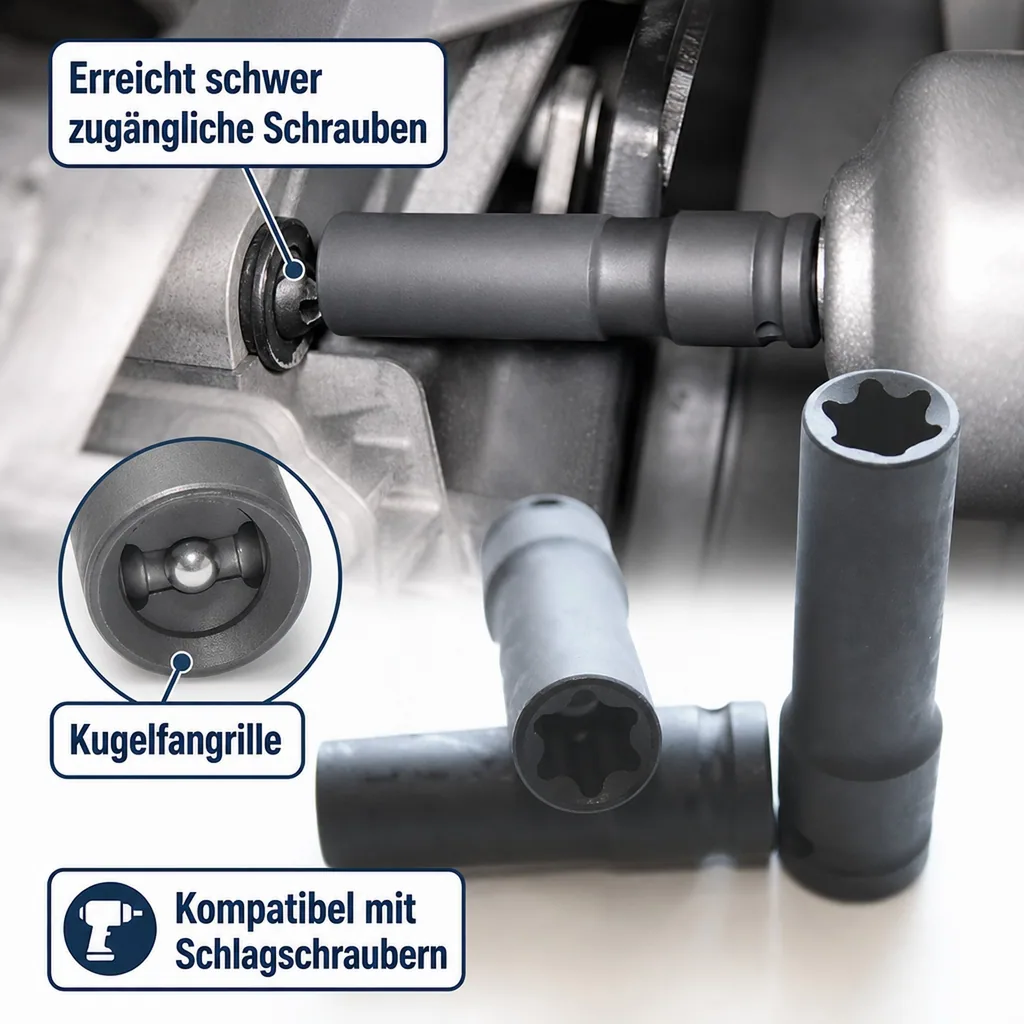 Innensechskant Nuss Schlagschrauber, Aussen Innensechskant E18, 1/2 Zoll, Cr-Mo