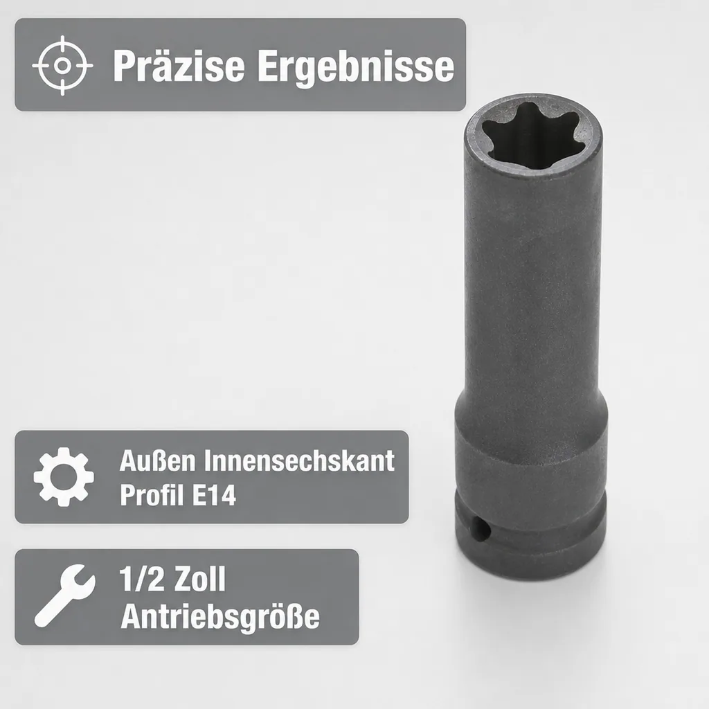 Schlagschraubernuss, 1/2 Zoll Innensechskant E14, Cr-Mo, Werkzeug Schlagschrauber