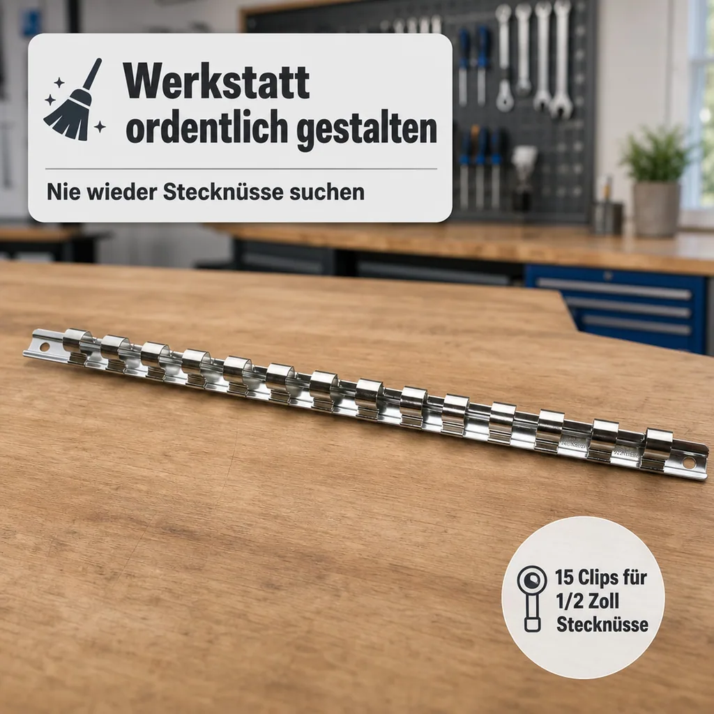 Stecknuss Halter, Stecknuss Schiene 1/2 Zoll, 15 Clips, Werkzeug Organisation