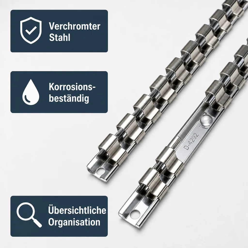 Stecknuss Schiene, 1/4 Zoll Halterung, 15 Clips, Werkzeugwand Halterung