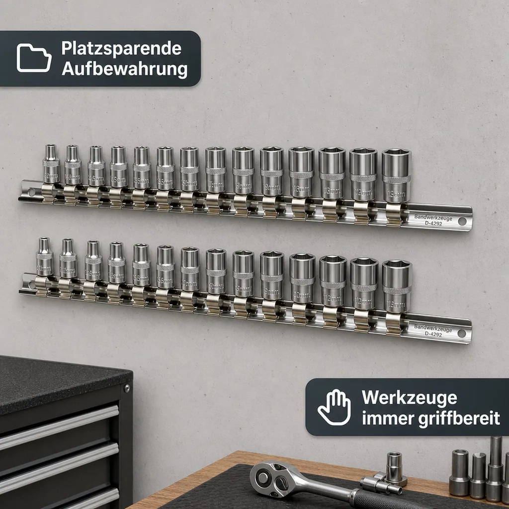 Stecknuss Schiene, 1/4 Zoll Halterung, 15 Clips, Werkzeugwand Halterung