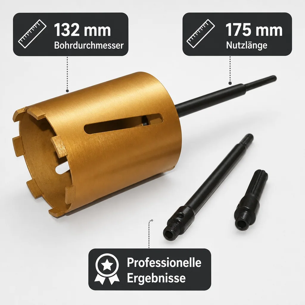   Diamantbohrkrone, Kernbohrer 132mm, SDS Plus Bohrkrone, ohne Zentrierbohrer