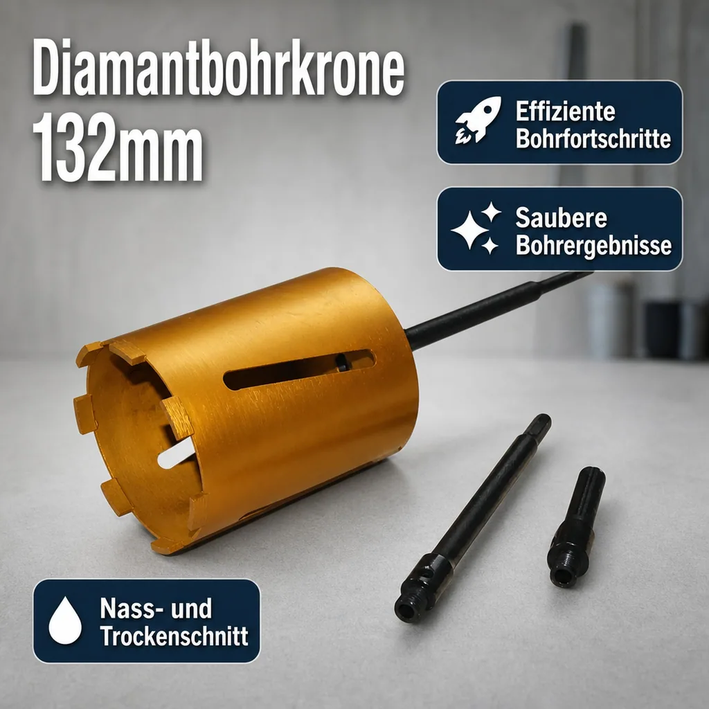   Diamantbohrkrone, Kernbohrer 132mm, SDS Plus Bohrkrone, ohne Zentrierbohrer
