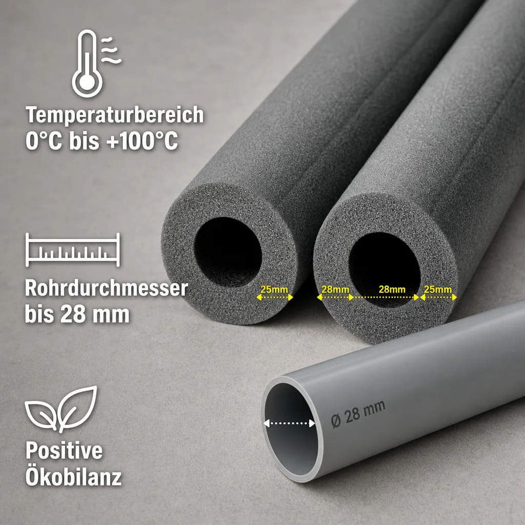 Rohrisolierschlauch 1m, Ø 28 mm x 25 mm