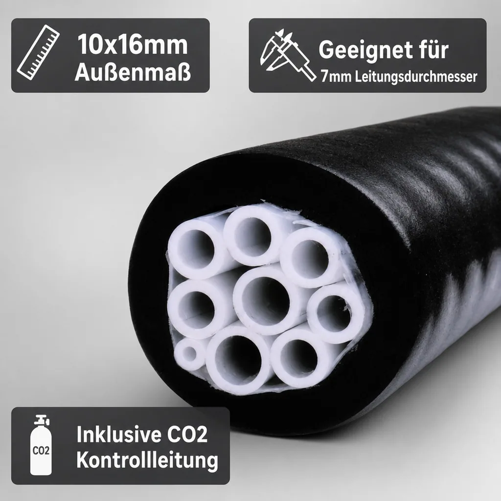 Pythonleitung, Trockenpython für Begleitkühlung (10х16mm) mit 13mm Isolierung für 4 Bierleitungen in 7 mm