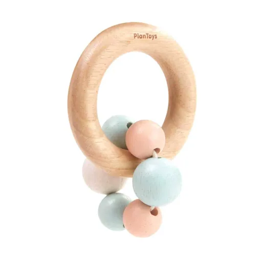 Plan Toys Baby Rassel mit Perlenring Holz pastell