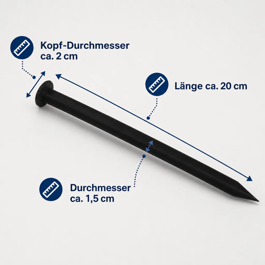 Fixiernägel, 20 cm, Schwarz, Befestigung für Rasenkanten, Rasengitter