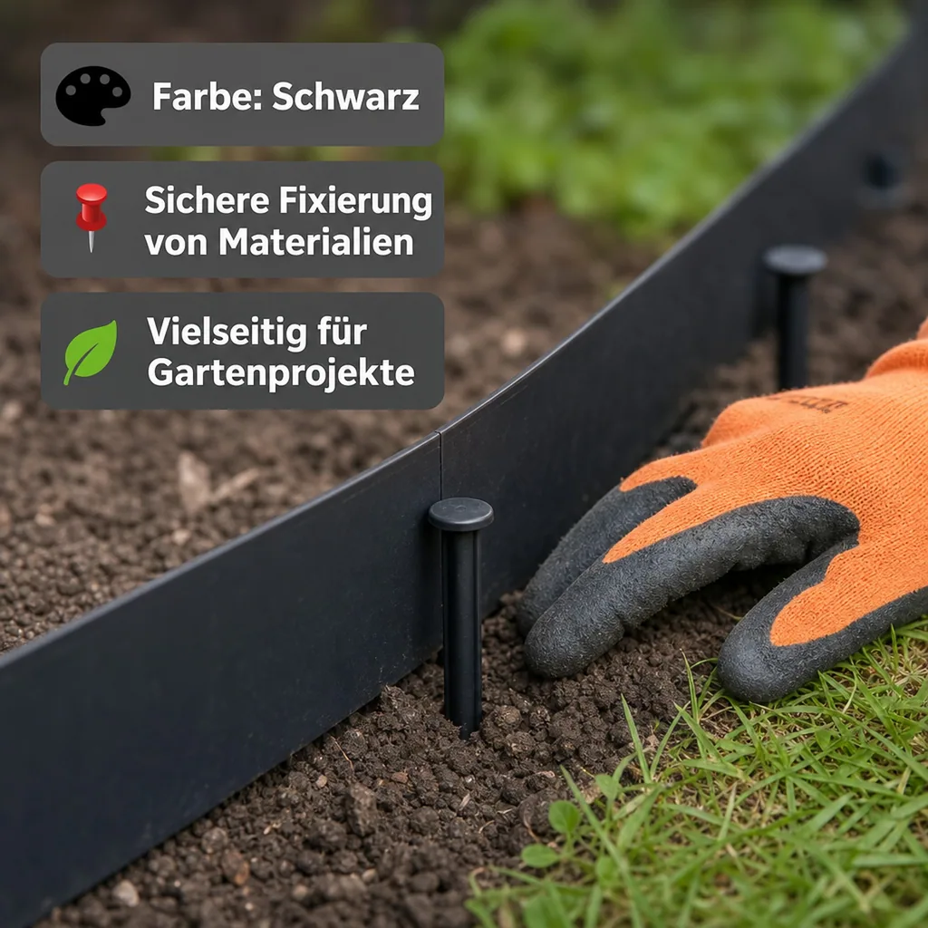 Fixiernägel, 20 cm, Schwarz, Befestigung für Rasenkanten, Rasengitter