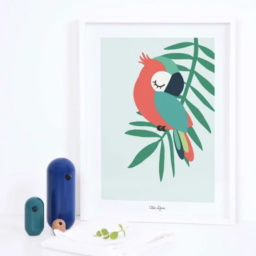 Lilipinso Poster schlafender Papagei grün rot