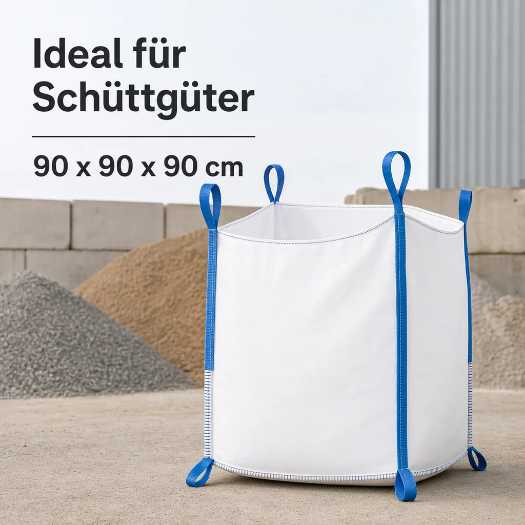 BIG BAG oben offen, 2 Schlaufen unten Tragkraft 1000 kg, 90 x 90 x 90 cm