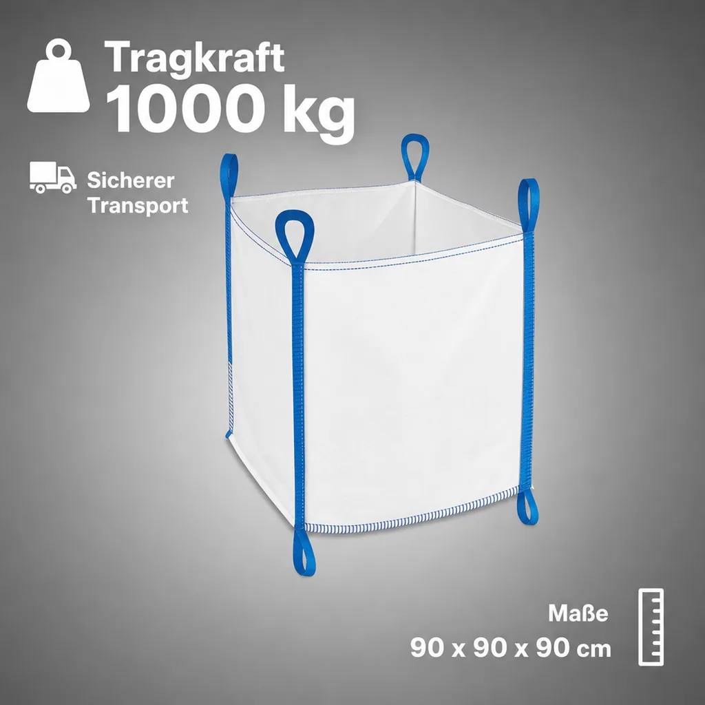 BIG BAG oben offen, 2 Schlaufen unten Tragkraft 1000 kg, 90 x 90 x 90 cm