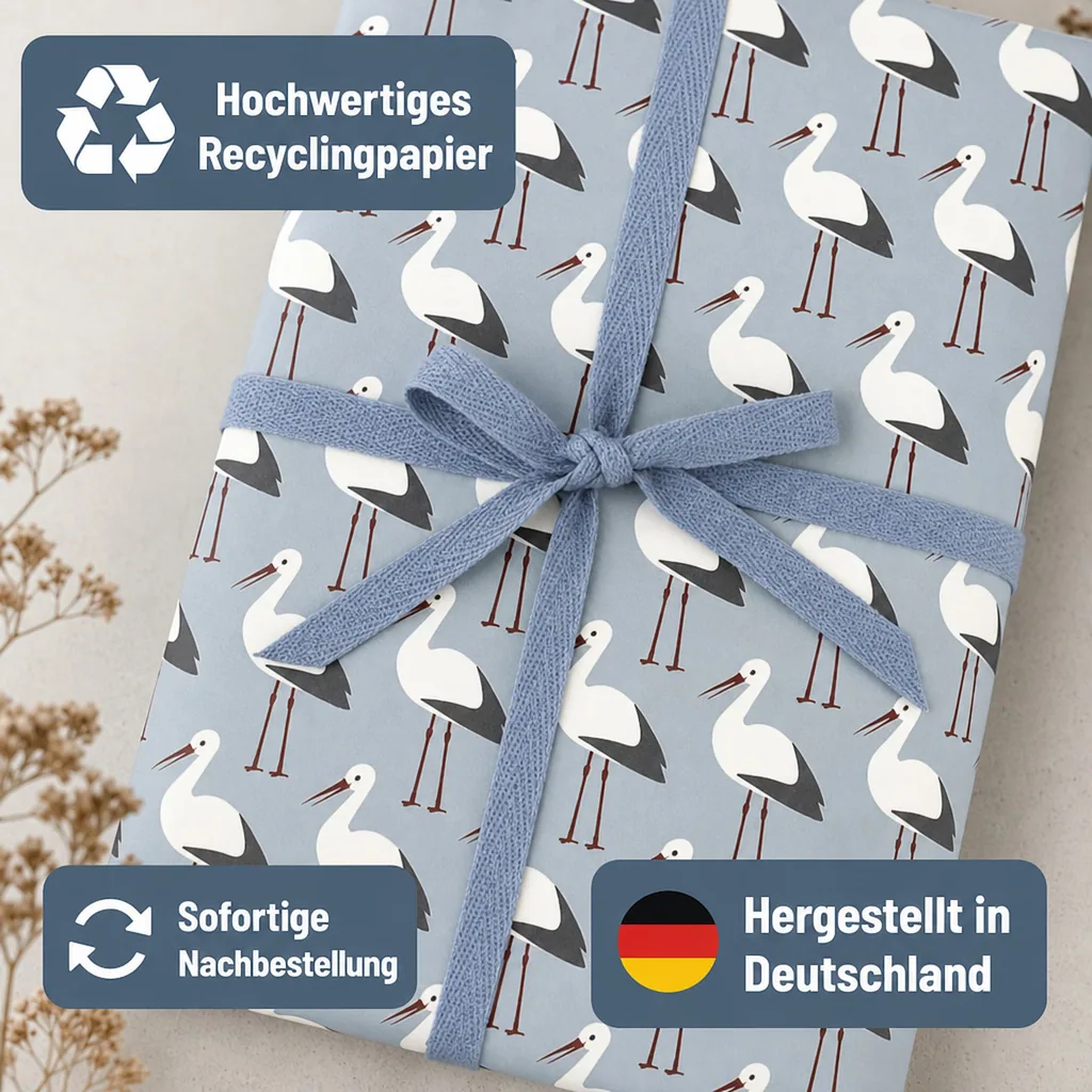 Ava & Yves Geschenkpapier Störche hellblau