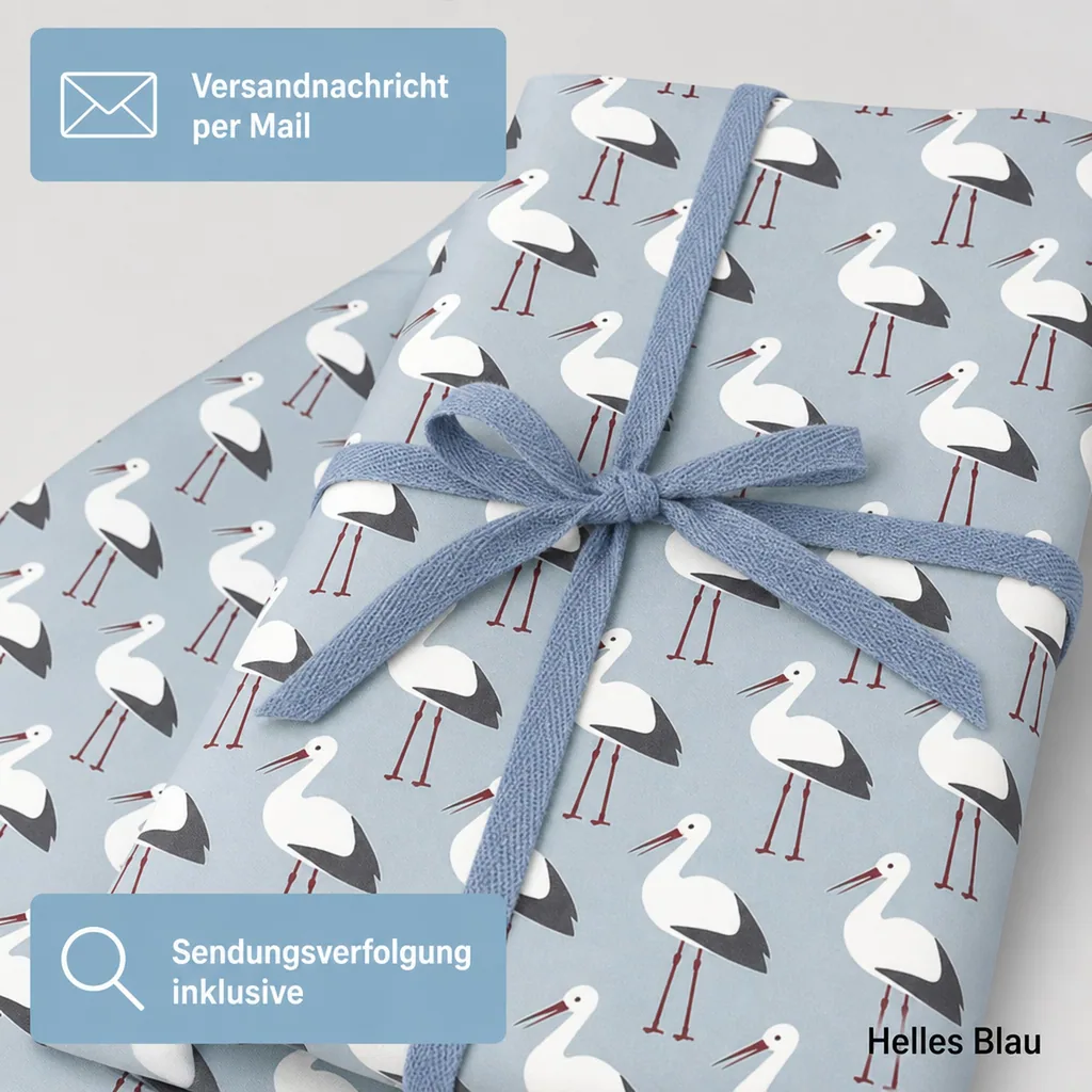 Ava & Yves Geschenkpapier Störche hellblau