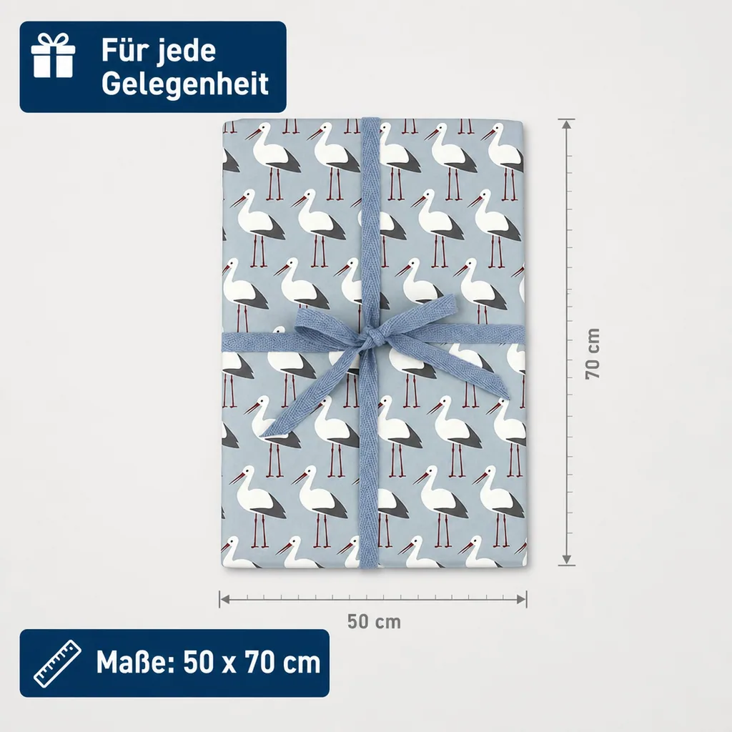 Ava & Yves Geschenkpapier Störche hellblau
