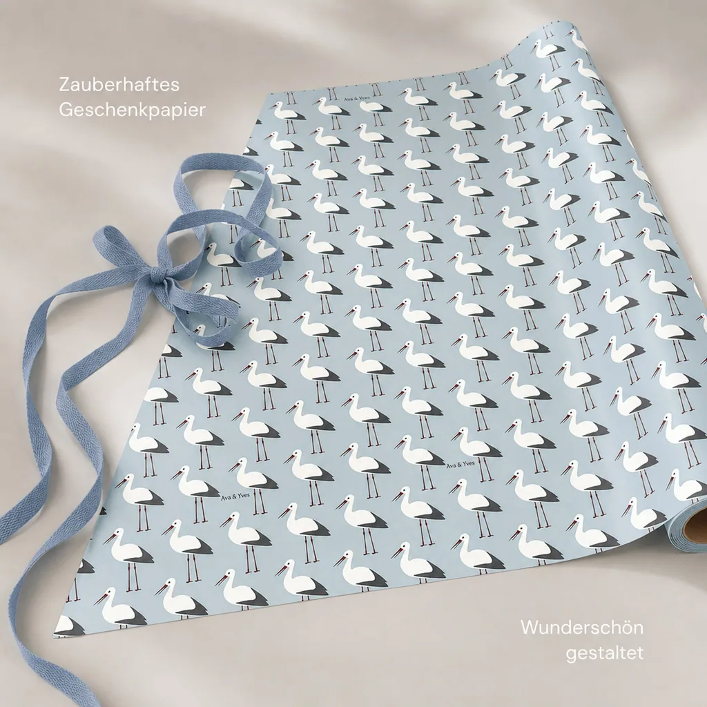 Ava & Yves Geschenkpapier Störche hellblau