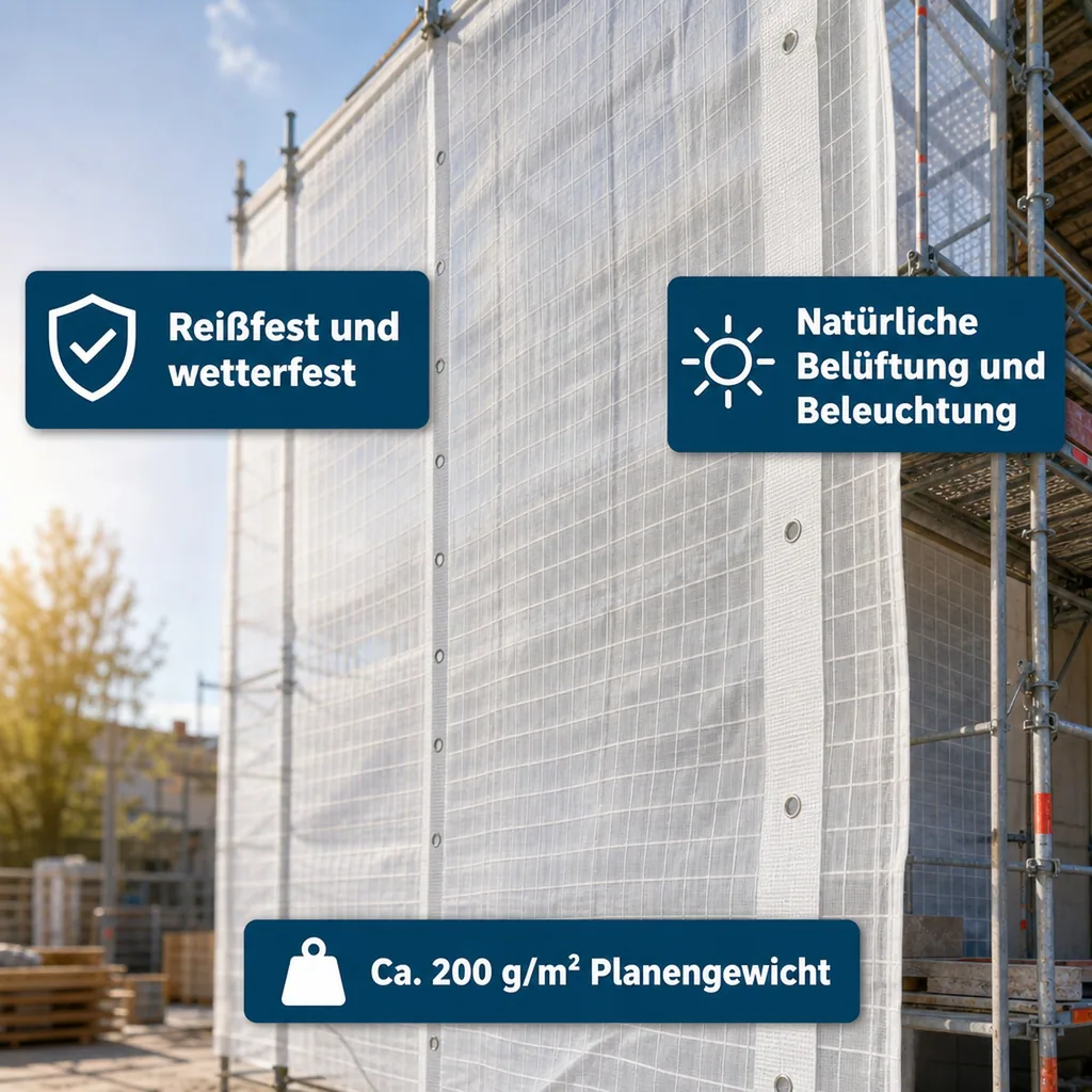 Gitterplane für Gerüste 3,20 x 40 m 200 g/m² Weiss/Transluzent
