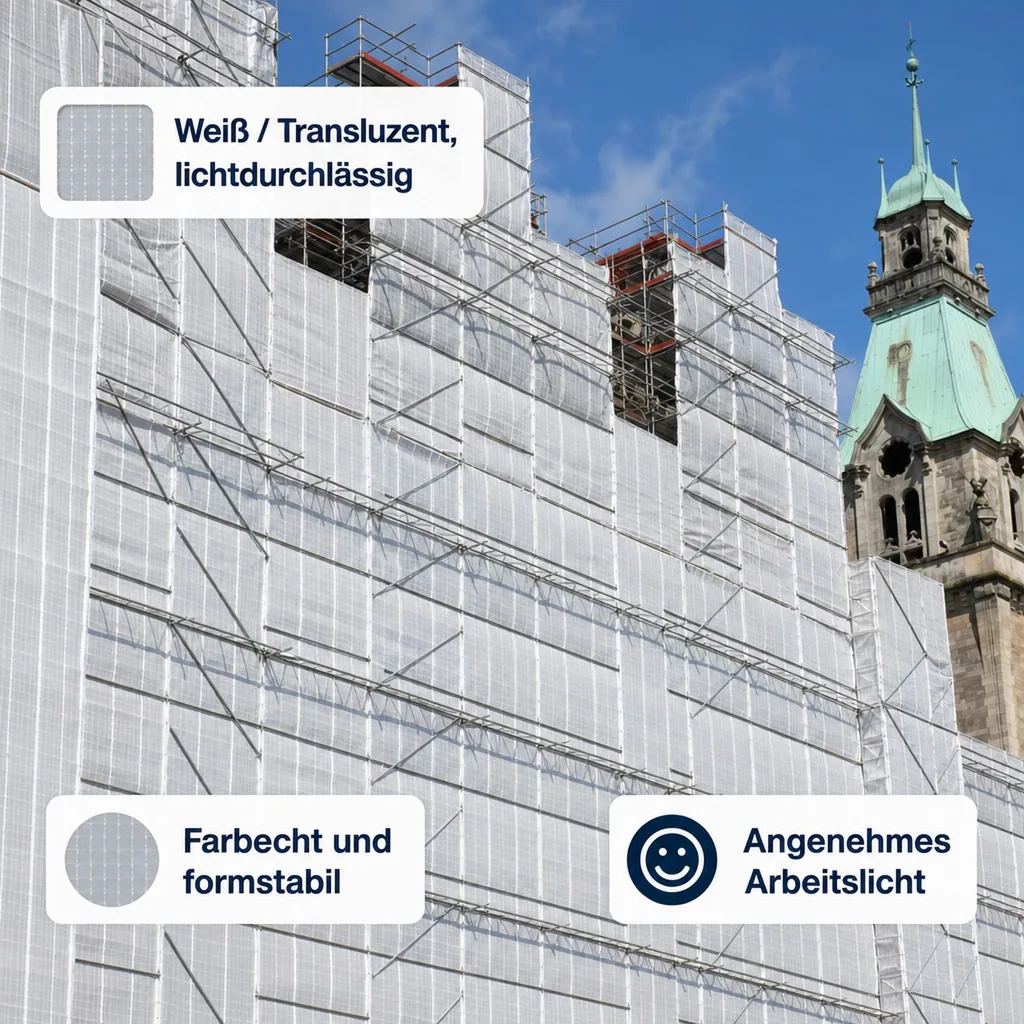 Gitterplane für Gerüste 3,20 x 40 m 200 g/m² Weiss/Transluzent