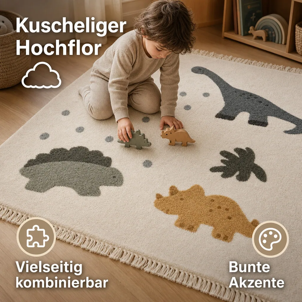 Liewood "Bent" Kinderteppich Dino beige Multi-Mix
