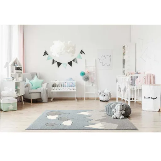 Scandic Living Kinderteppich Berge & Ballon silbergrau