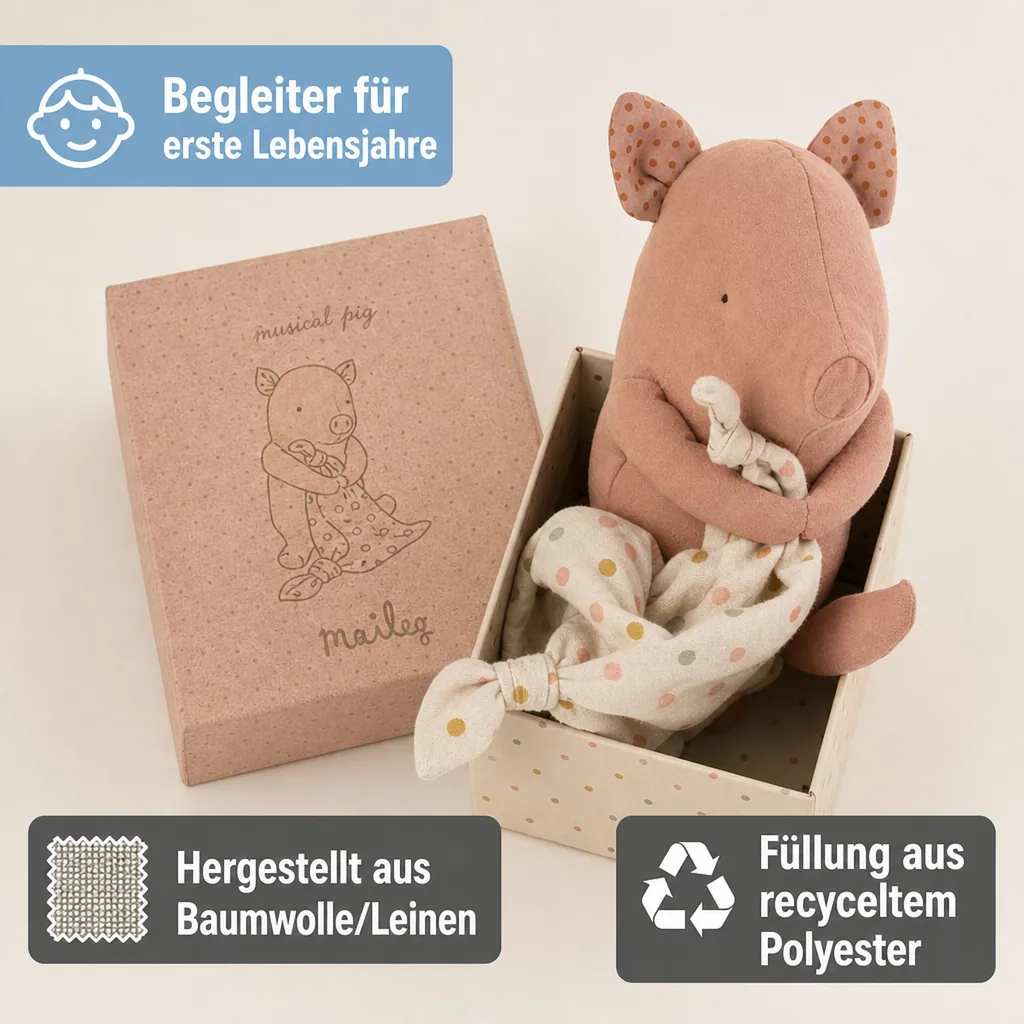 Maileg Stofftier Schwein mit Schnuffeltuch und Spieluhr