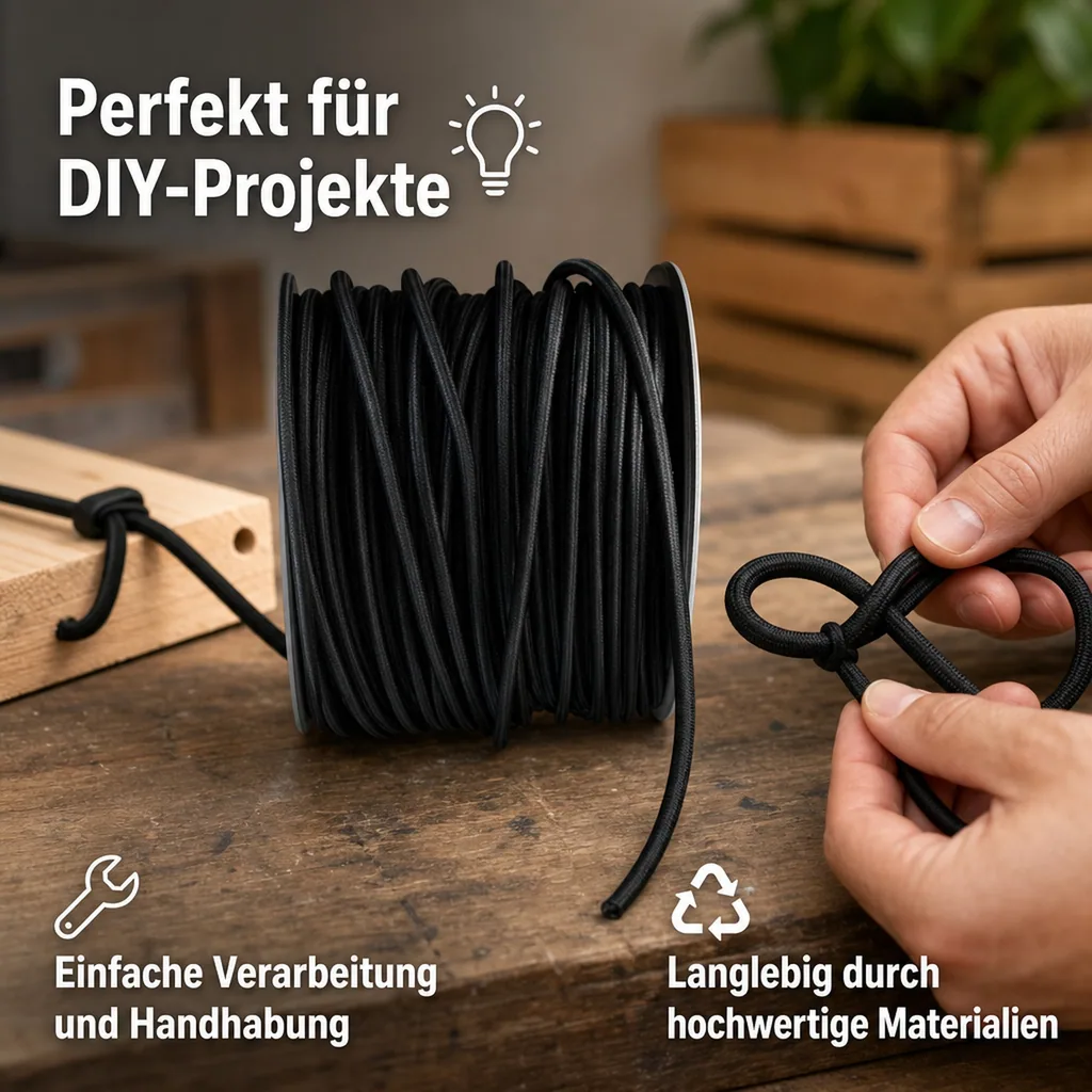 Expanderseil 8 mm, schwarz, 1 m, Gummiseil, UV-beständig