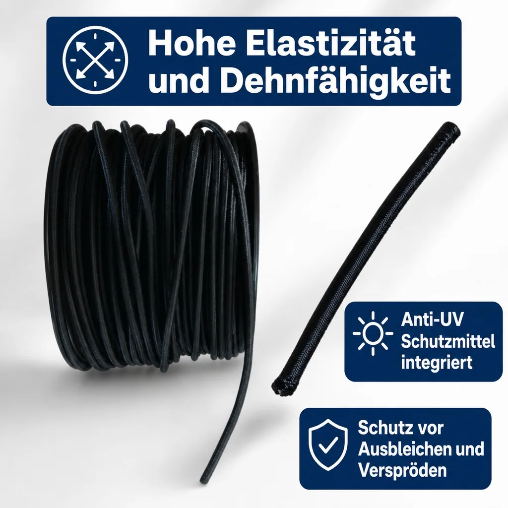 Expanderseil 8 mm, schwarz, 1 m, Gummiseil, UV-beständig