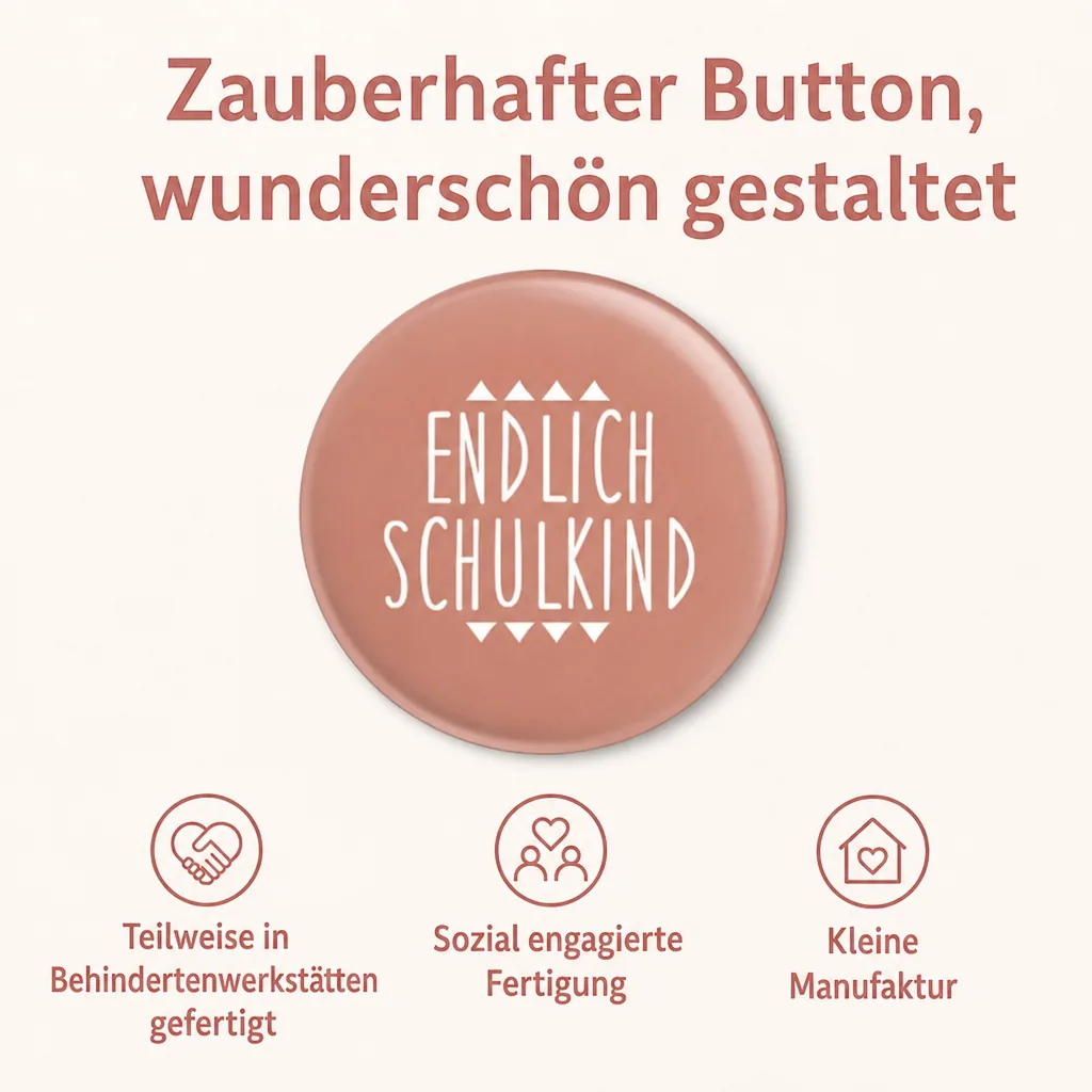 Ava & Yves Kinder Button / Anstecker endlich Schulkind rosa