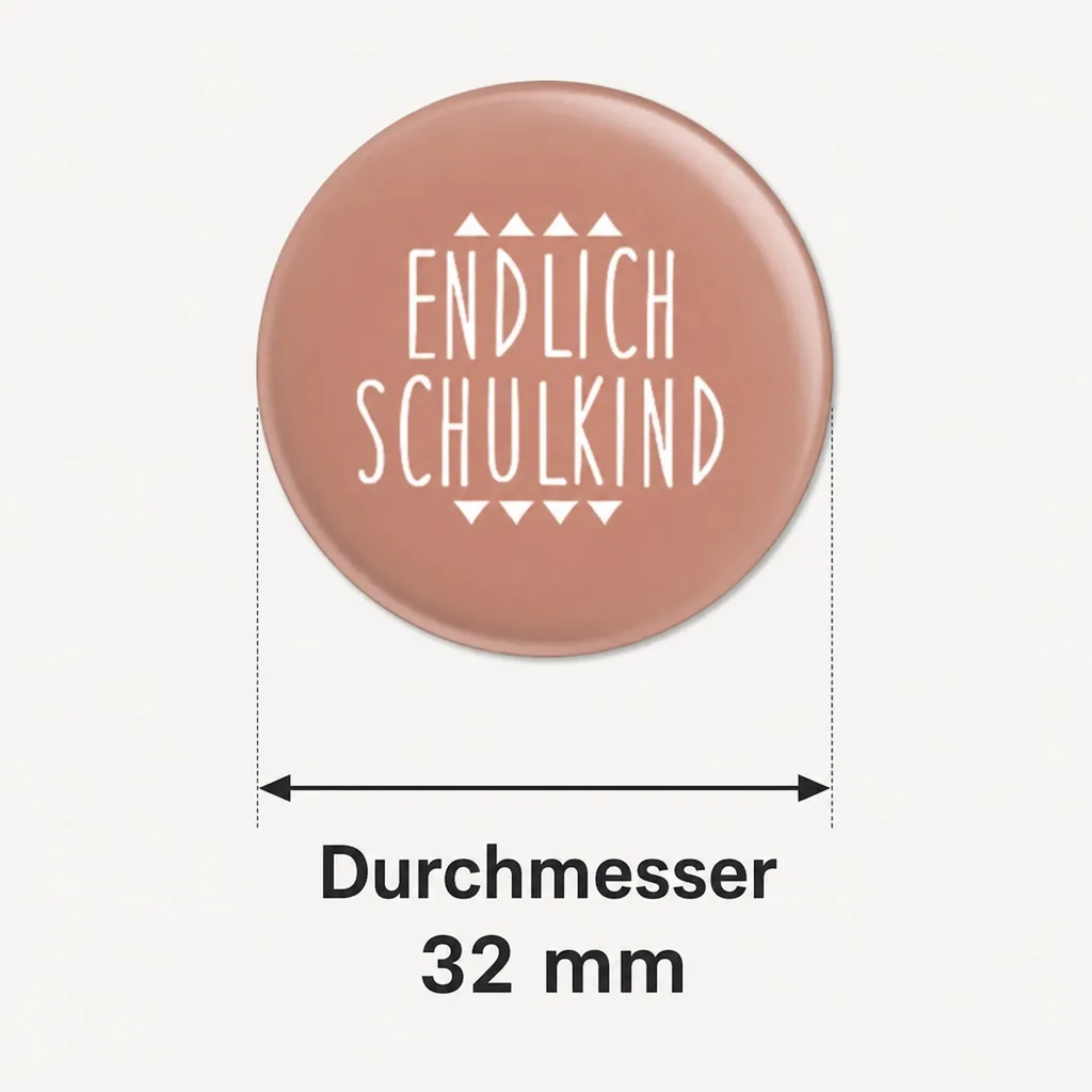 Ava & Yves Kinder Button / Anstecker endlich Schulkind rosa