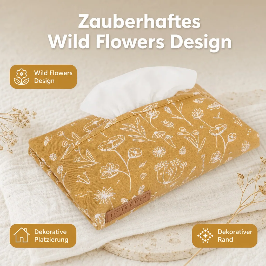 Little Dutch Feuchttuch Box Bezug "Wild Flowers" ocker