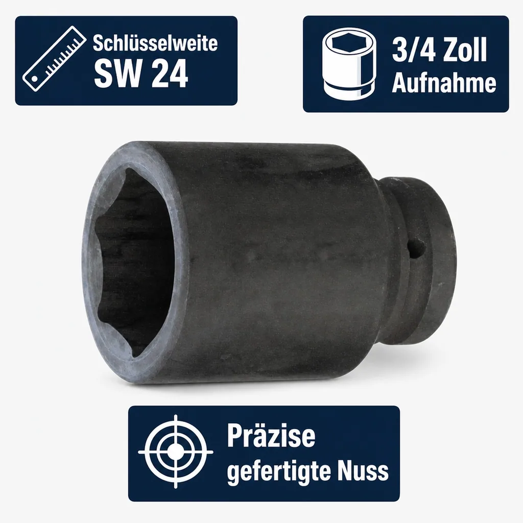 Schlagschraubernuss 3/4 Zoll, 24mm Nuss, Cr-Mo, Industriequalität
