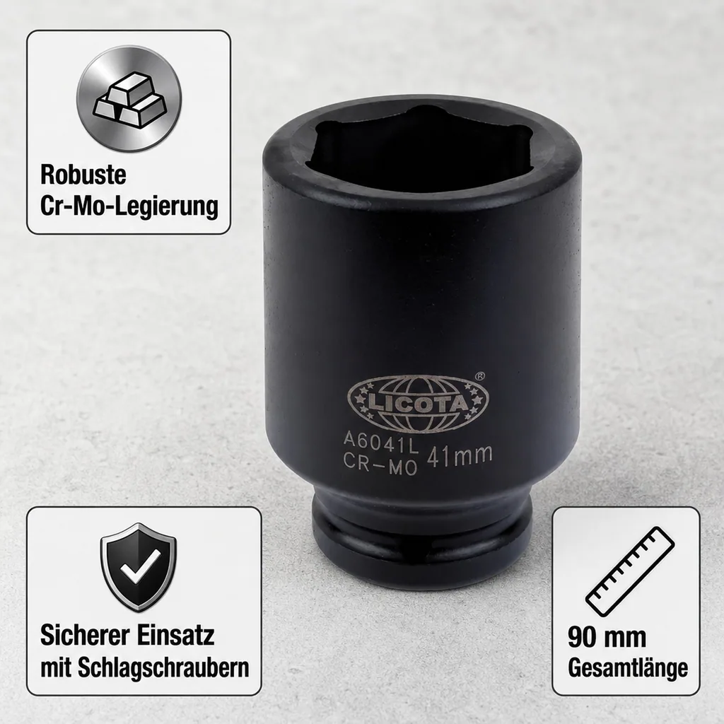 3 4 zoll stecknuss, 50mm Nuss, 6-Kant, 90mm lang, Cr-Mo, A6050L