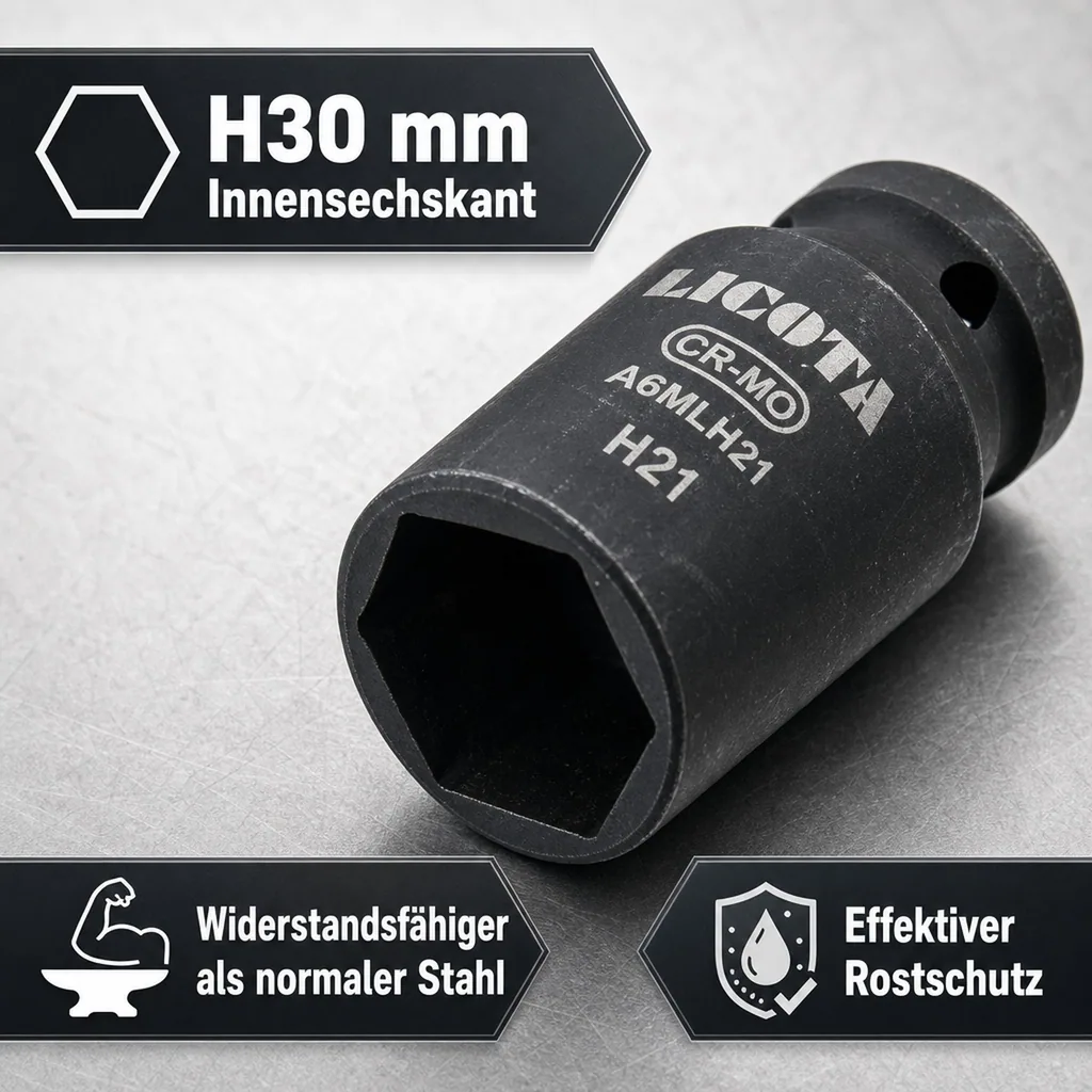 Innensechskant Nuss 3/4 Zoll, Innensechskant Stecknuss H30, Cr-Mo Stahl