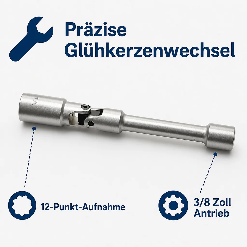 Glühkerzenschlüssel 14mm, Gelenk, 3/8 Zoll Nuss, 12pt