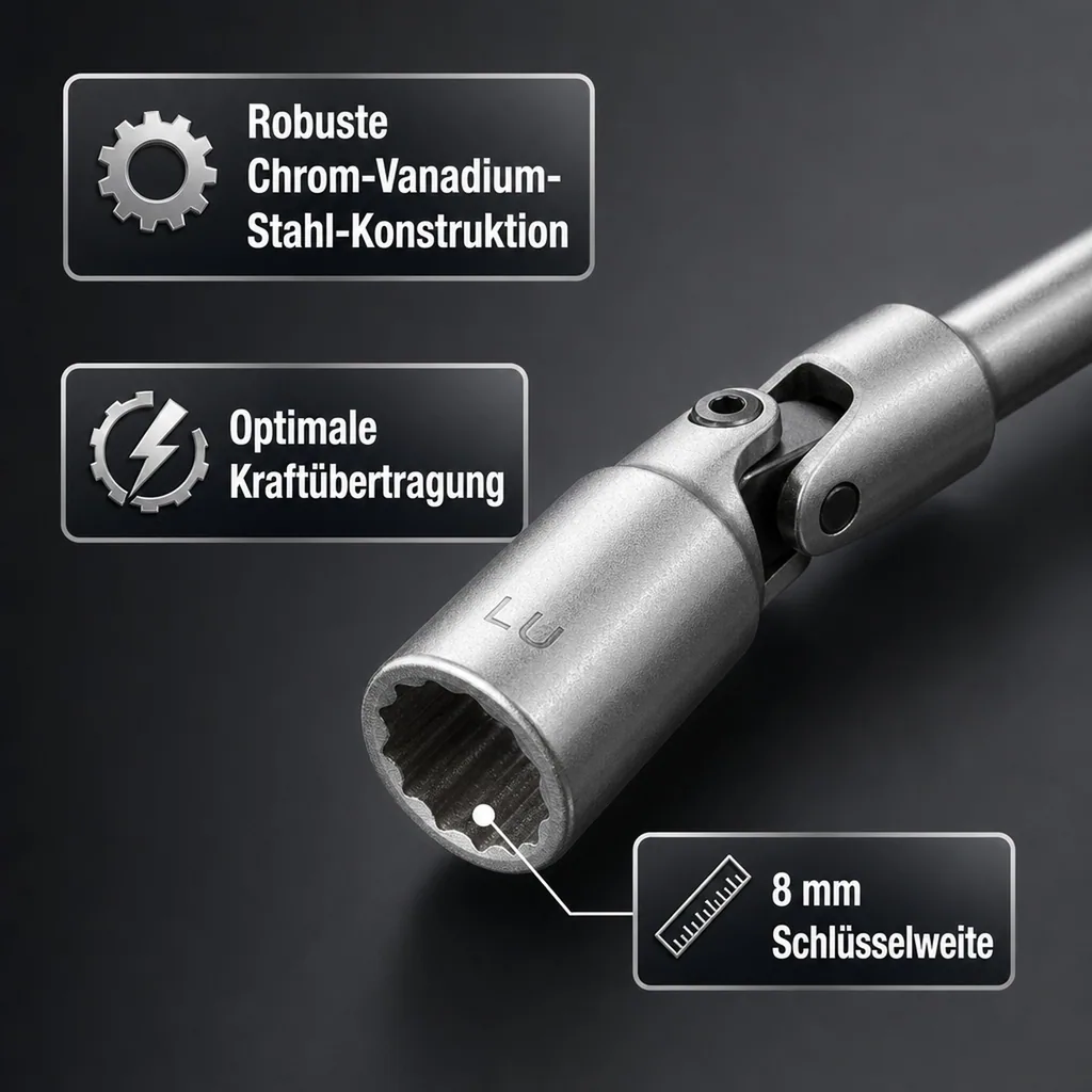 Glühkerzenschlüssel, 8mm Gelenk, 3/8 Zoll Nuss, Chrom Vanadium Werkzeug