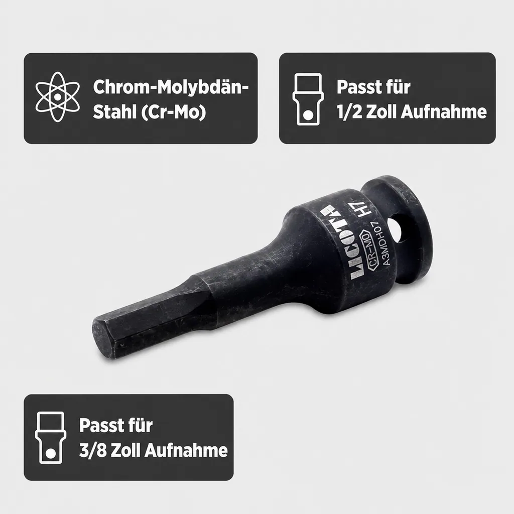 Innensechskant Nuss, Schlagschrauber, 3/8 Zoll, H7, Cr-Mo