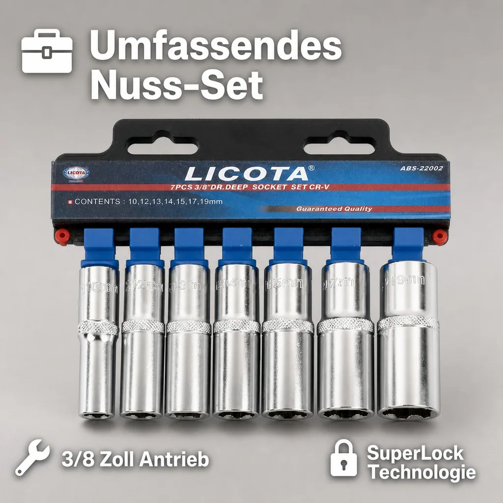 Nuss Set, Steckschlüssel Set 3/8 Zoll, 10-19mm