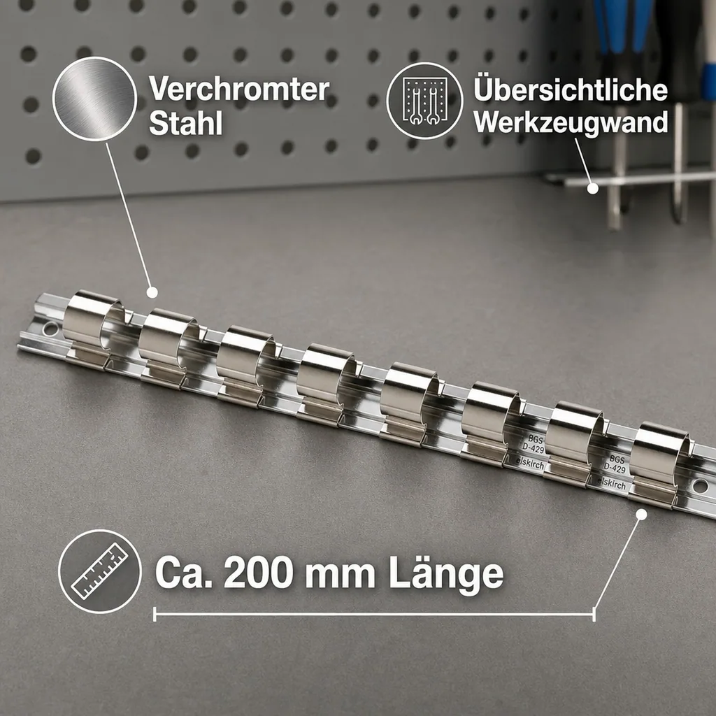Stecknuss Schiene 3/8 Zoll, Aufsteckschiene mit 8 Clips