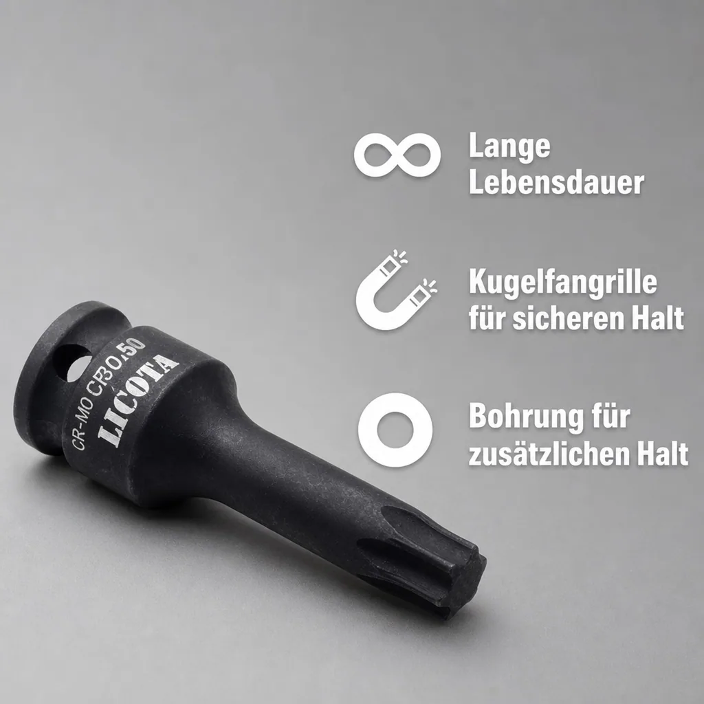Innensechskant Nuss T50, 3/8 Zoll Schlagschrauber Nuss, Cr-Mo, 60mm Länge