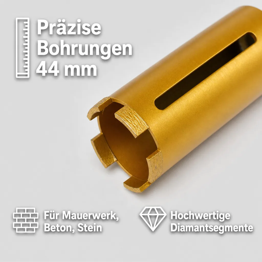 Diamantbohrkrone 44mm, Kernbohrer, SDS Plus, Zentrierbohrer, Bohrkrone, ohne Zentrierbohrer