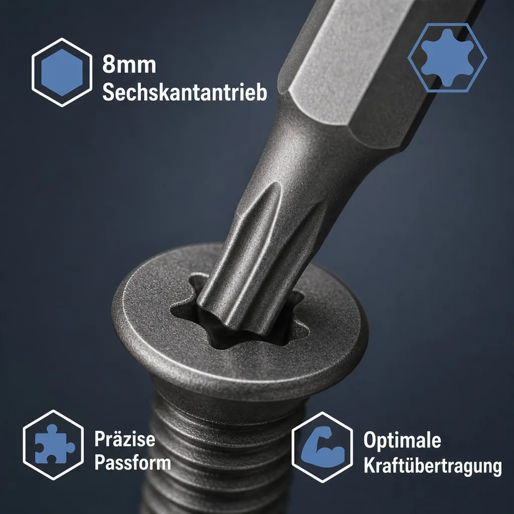 Innensechskant Bit T45, 8mm Hex Bit, S2 Stahl, Profi Schrauberbit
