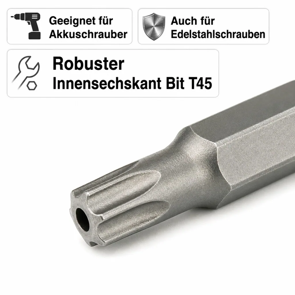 Innensechskant Bit T45, mit Stirnloch, S2 Stahl