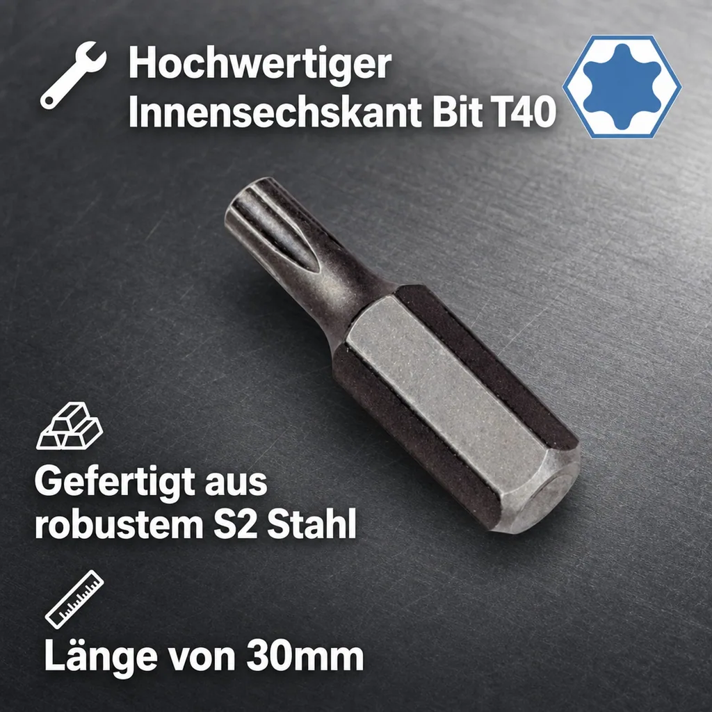 Innensechskant Bit T40, S2 Stahl, 30mm, Werkzeug Bit